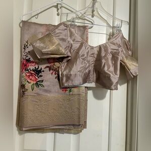 party wear silk saree best color with fully stitched blouse